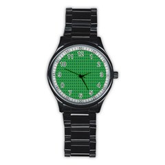 Clovers On Dark Green Stainless Steel Round Watch by PhotoNOLA