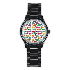 Small Rainbow Whales Stainless Steel Round Watch by Simbadda