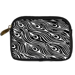 Digitally Created Peacock Feather Pattern In Black And White Digital Camera Cases by Simbadda