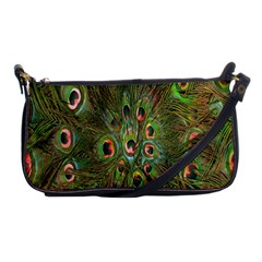 Peacock Feathers Green Background Shoulder Clutch Bags by Simbadda