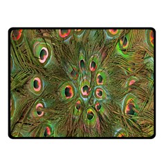 Peacock Feathers Green Background Fleece Blanket (small) by Simbadda
