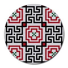 Vintage Style Seamless Black White And Red Tile Pattern Wallpaper Background Round Mousepads by Simbadda
