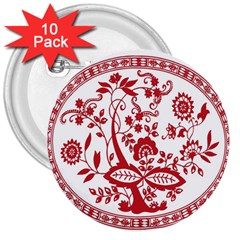Red Vintage Floral Flowers Decorative Pattern 3  Buttons (10 Pack)  by Simbadda