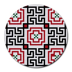 Vintage Style Seamless Black, White And Red Tile Pattern Wallpaper Background Round Mousepads by Simbadda
