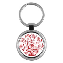 Red Vintage Floral Flowers Decorative Pattern Clipart Key Chains (round)  by Simbadda