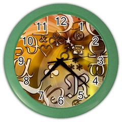 Symbols On Gradient Background Embossed Color Wall Clocks by Amaryn4rt