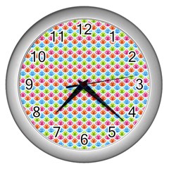 Colorful Floral Seamless Red Blue Green Pink Wall Clocks (silver)  by Alisyart