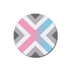 Flag X Blue Pink Grey White Chevron Rubber Coaster (round)  by Alisyart
