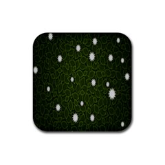Graphics Green Leaves Star White Floral Sunflower Rubber Square Coaster (4 Pack) 