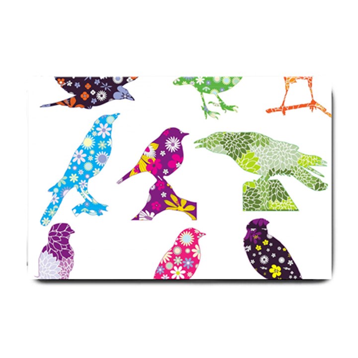 Birds Colorful Floral Funky Small Doormat 