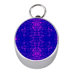 Blue And Pink Pixel Pattern Mini Silver Compasses by Amaryn4rt