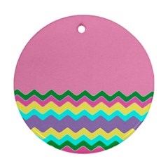 Easter Chevron Pattern Stripes Round Ornament (two Sides) by Amaryn4rt