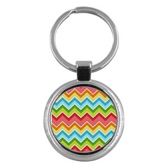 Colorful Background Of Chevrons Zigzag Pattern Key Chains (round)  by Amaryn4rt