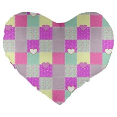Old Quilt Large 19  Premium Flano Heart Shape Cushions by Valentinaart