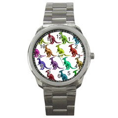 Multicolor Dinosaur Background Sport Metal Watch by Amaryn4rt