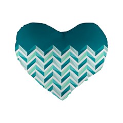 Zigzag Pattern In Blue Tones Standard 16  Premium Flano Heart Shape Cushions by TastefulDesigns