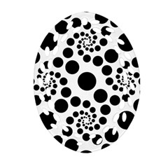 Dot Dots Round Black And White Ornament (oval Filigree) by Amaryn4rt