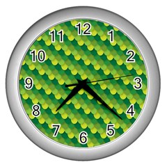 Dragon Scale Scales Pattern Wall Clocks (silver)  by Amaryn4rt