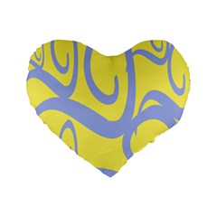 Doodle Shapes Large Waves Grey Yellow Chevron Standard 16  Premium Flano Heart Shape Cushions by Alisyart