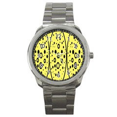 Easter Egg Shapes Large Wave Black Yellow Circle Dalmation Sport Metal Watch by Alisyart