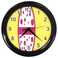 Easter Egg Shapes Large Wave Pink Yellow Circle Dalmation Wall Clocks (black) by Alisyart