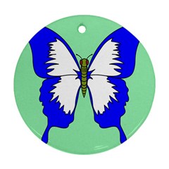 Draw Butterfly Green Blue White Fly Animals Ornament (round)
