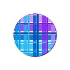 Gingham Pattern Blue Purple Shades Sheath Rubber Coaster (round)  by Alisyart
