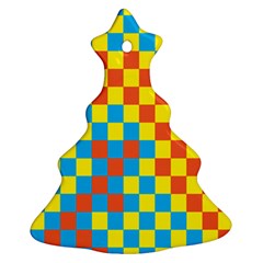 Optical Illusions Plaid Line Yellow Blue Red Flag Christmas Tree Ornament (two Sides) by Alisyart