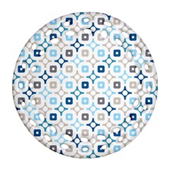 Plaid Line Chevron Wave Blue Grey Circle Round Filigree Ornament (two Sides) by Alisyart