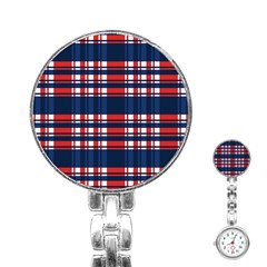 Plaid Red White Blue Stainless Steel Nurses Watch by Alisyart