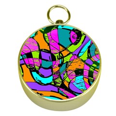 Abstract Art Squiggly Loops Multicolored Gold Compasses by EDDArt