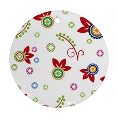 Colorful Floral Wallpaper Background Pattern Ornament (round) by Amaryn4rt