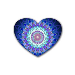 Power Flower Mandala   Blue Cyan Violet Heart Coaster (4 Pack)  by EDDArt