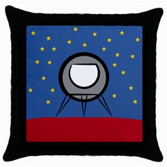A Rocket Ship Sits On A Red Planet With Gold Stars In The Background Throw Pillow Case (black) by Simbadda