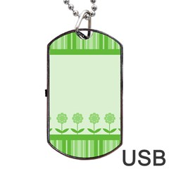 Floral Stripes Card In Green Dog Tag Usb Flash (one Side) by Simbadda