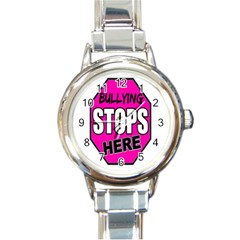 Bullying Stops Here Pink Sign Round Italian Charm Watch by Alisyart