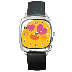 Emoji Face Emotion Love Heart Pink Orange Emoji Square Metal Watch by Alisyart