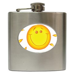 Domain Cartoon Smiling Sun Sunlight Orange Emoji Hip Flask (6 Oz) by Alisyart