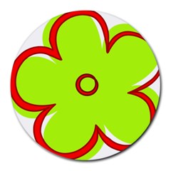 Flower Floral Red Green Round Mousepads