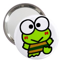 Frog Green Big Eye Face Smile 3  Handbag Mirrors by Alisyart