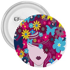 Floral Butterfly Hair Woman 3  Buttons by Alisyart