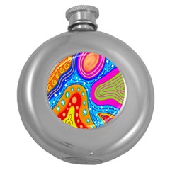 Hand Painted Digital Doodle Abstract Pattern Round Hip Flask (5 Oz) by Simbadda