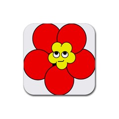 Poppy Smirk Face Flower Red Yellow Rubber Coaster (square)  by Alisyart