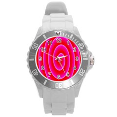 Pink Hypnotic Background Round Plastic Sport Watch (l) by Simbadda
