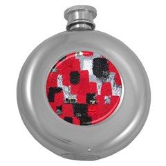 Red Black Gray Background Round Hip Flask (5 Oz)