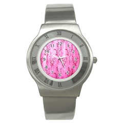 Pink Curtains Background Stainless Steel Watch by Simbadda