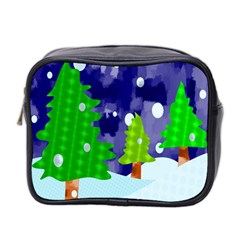 Christmas Trees And Snowy Landscape Mini Toiletries Bag 2-side by Simbadda
