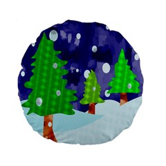 Christmas Trees And Snowy Landscape Standard 15  Premium Flano Round Cushions by Simbadda