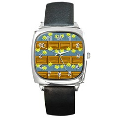 Yellow Flower Floral Sunflower Square Metal Watch by Alisyart