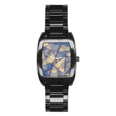 Blue And Tan Triangles Intertwine Together To Create An Abstract Background Stainless Steel Barrel Watch by Simbadda